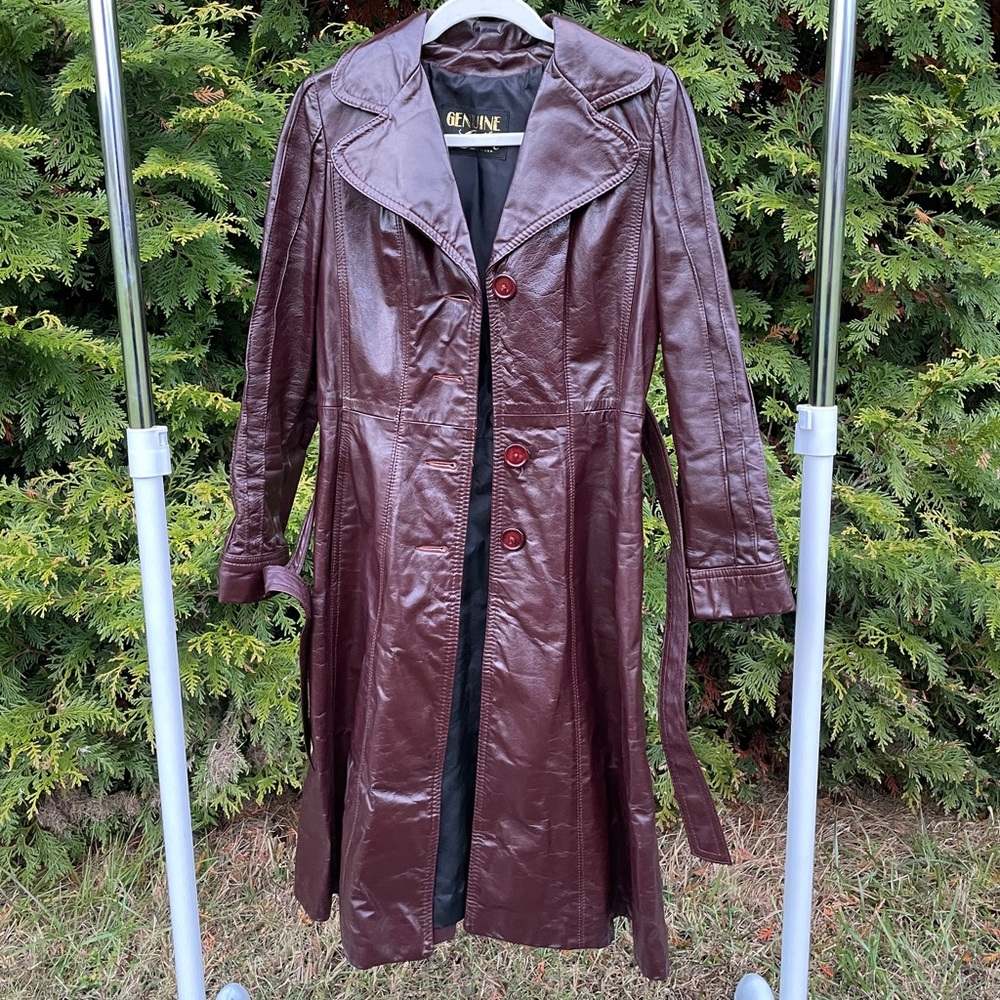 Women's Burgundy Leather Trench Coat